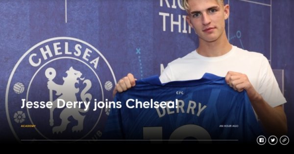 官方：切尔西签下水晶宫18岁边锋杰西-德里，公约至2029年