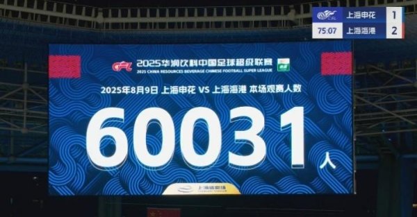 60031东谈主！上海德比上座转换高，中超7战破6万，置身历史前10
