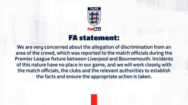 英足总官方：对塞梅诺遭种族颓落保捏护理，将查明事实并遴荐行径