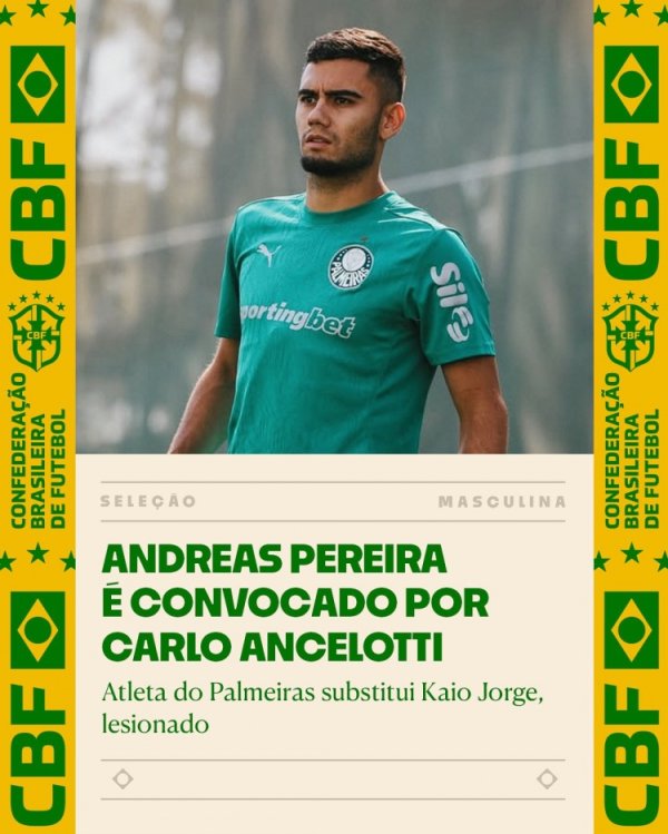 官方：巴西国度队补招帕尔梅拉斯中场佩雷拉