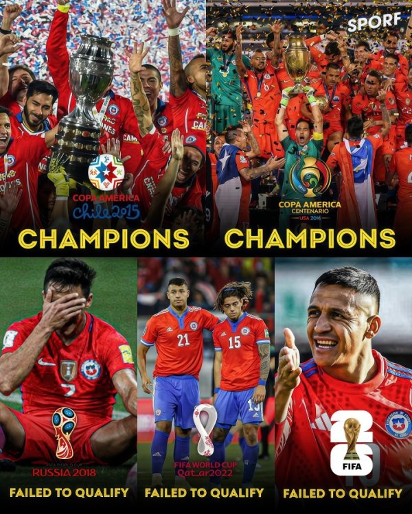 透顶千里沦！曾2连好意思洲杯冠军的智利，现南好意思垫底并吞3届无缘全国杯