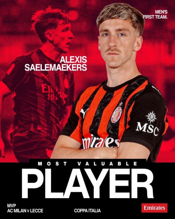 送出助攻！萨勒马科尔斯当选对阵莱切一役米兰队内最好球员