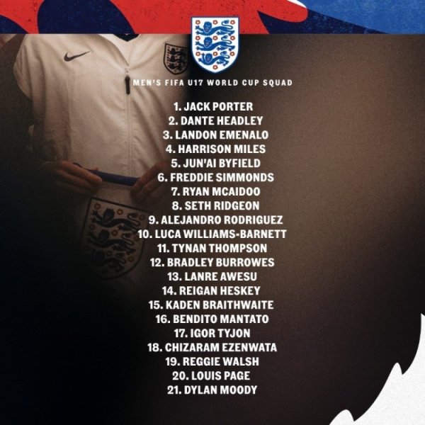 初度扩军至48支队！英格兰U17宇宙杯名单：麦卡杜、巴尼特入选