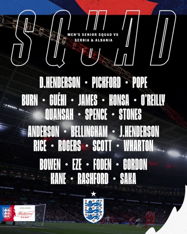 已提前出线！英格兰名单：贝林、福登追想 拉师父入选 阿诺德无缘