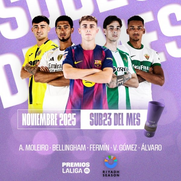 西甲11月最好U23球员候选：费尔明、贝林厄姆在列