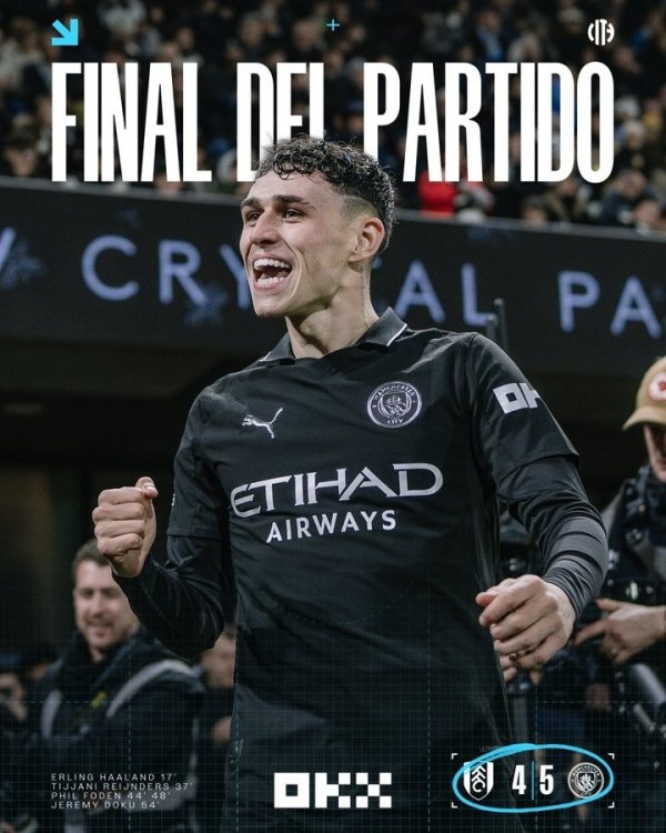 曼城近16次英超对富勒姆全胜，亦然联赛历史自便两队对战最长连胜