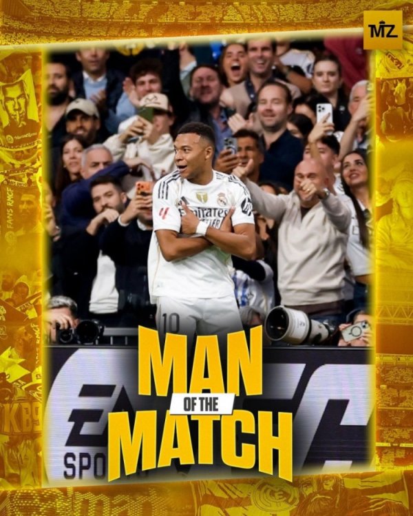 2射1传！姆巴佩当选皇马3-0毕尔巴鄂竞技一役全场最好